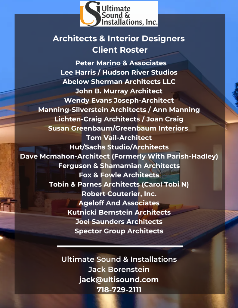 Ultimate Sound & Installations Client Roster - Architects